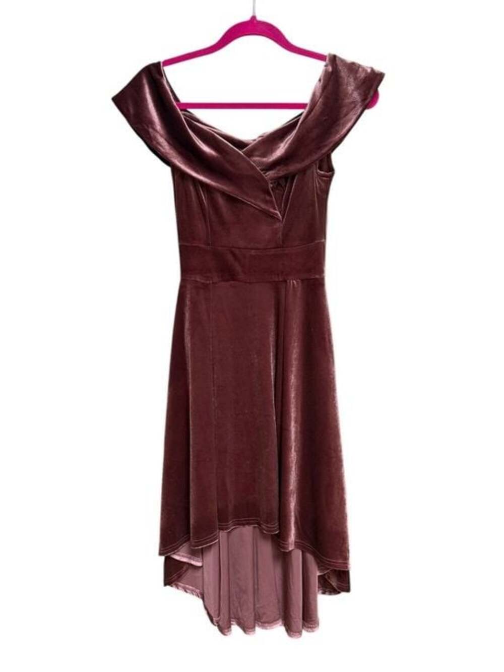 Jasambac NWT Off-Shoulder Velvet High-Low Dress in Deep Burgundy Size S
